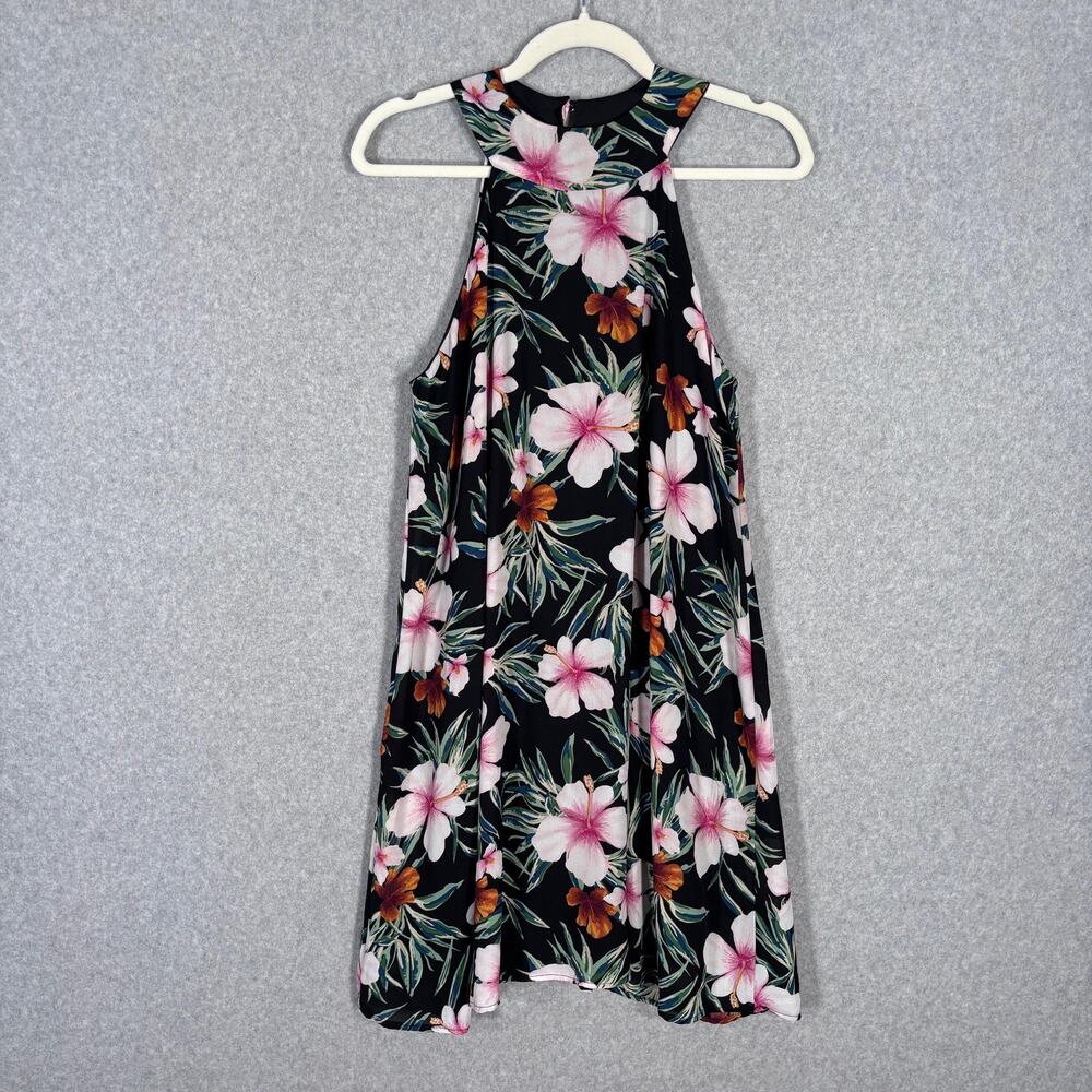 LTX Sportswear Mini Dress Small Black Tropical Hawaiian Flowy Cruise Resort USA